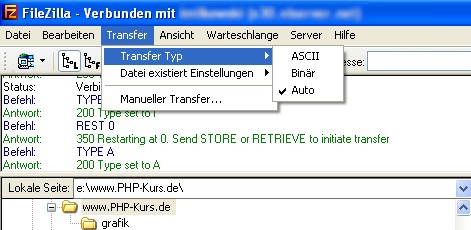 Filezilla Übertragungsmodus